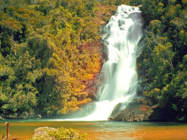 Cachoeira Isidro cercada por mata na Serra da Bocaina